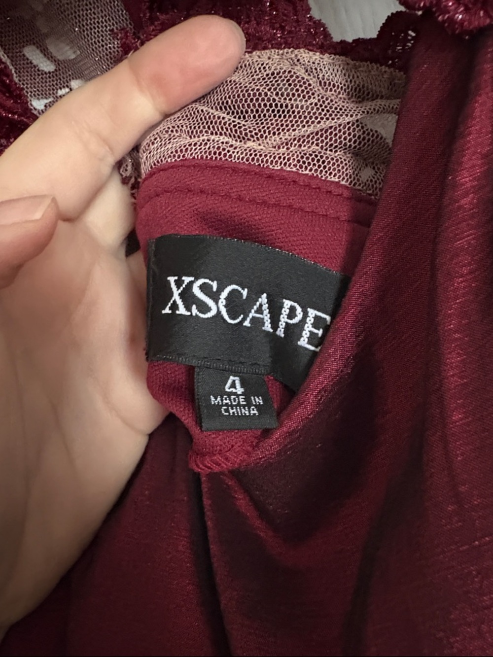 Xscape Burgundy Iridescent Lace-Detail Mermaid Prom Evening Gown - Picture 6 of 10